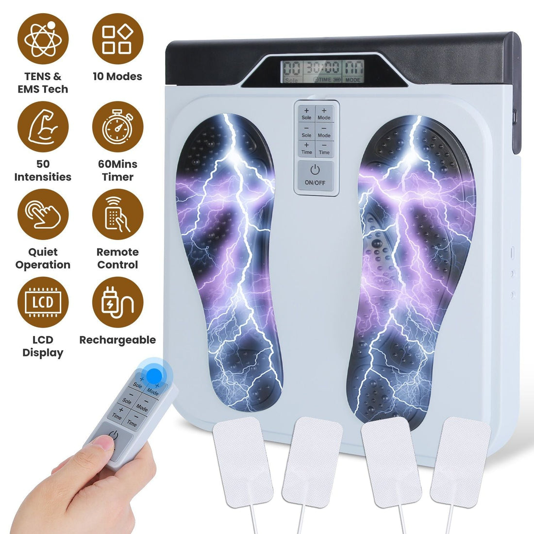 1Pc Rechargeable EMS Foot Massager for Neuropathy TENS Stimulator With 10Modes 50Intensities Remote Control For Muscle Relaxation Cramps Circulation Gift For Dad Mom — cover