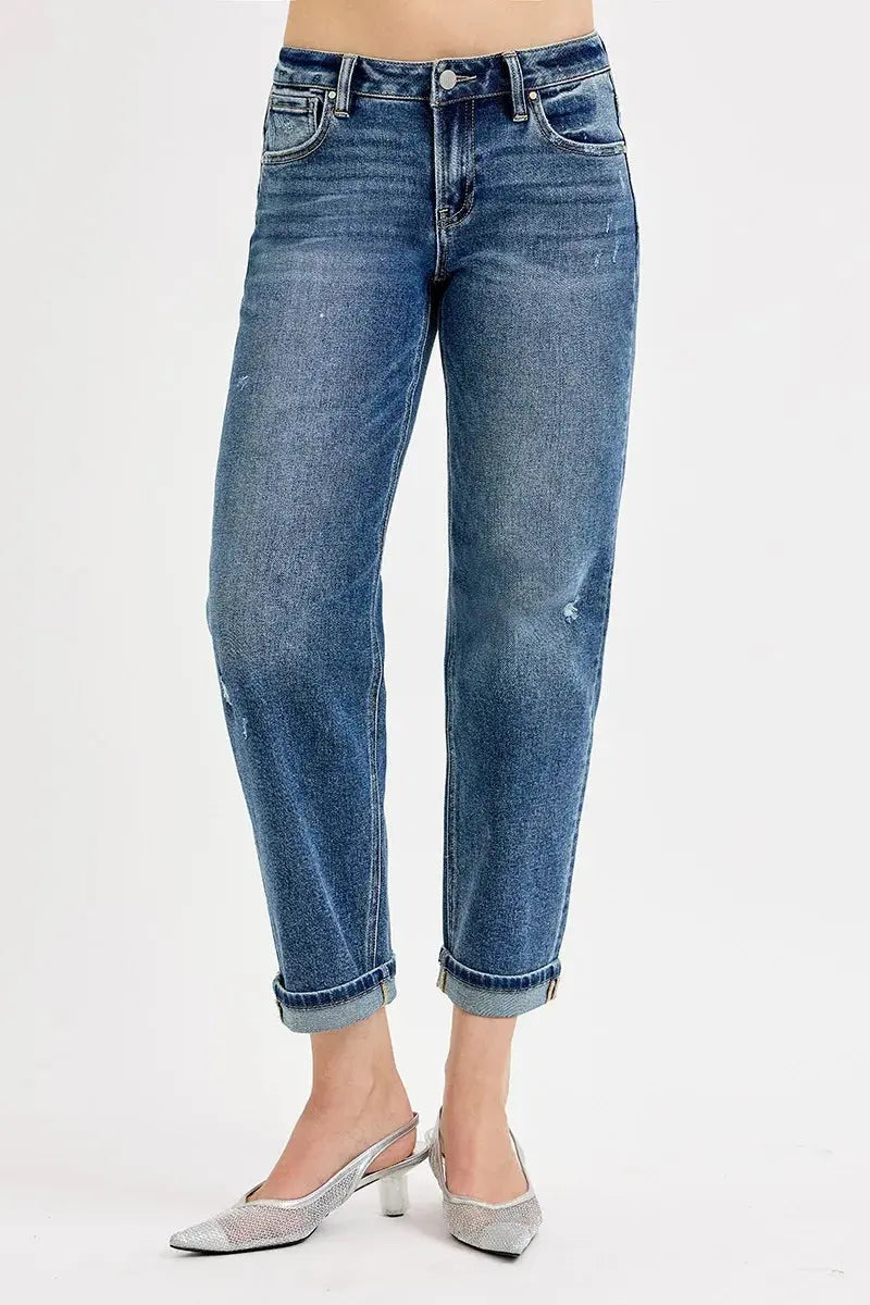 Jeans - Low Rise Boyfriend - Casual Vintage Medium Blue Wash