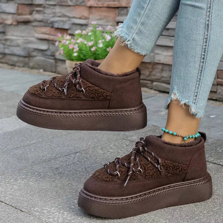 Cozy Plush Lined Lace-Up Platform Winter Boots