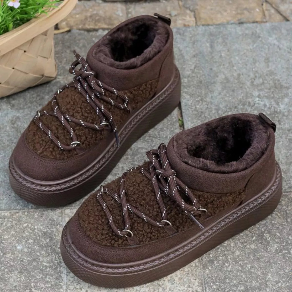 Cozy Plush Lined Lace-Up Platform Winter Boots