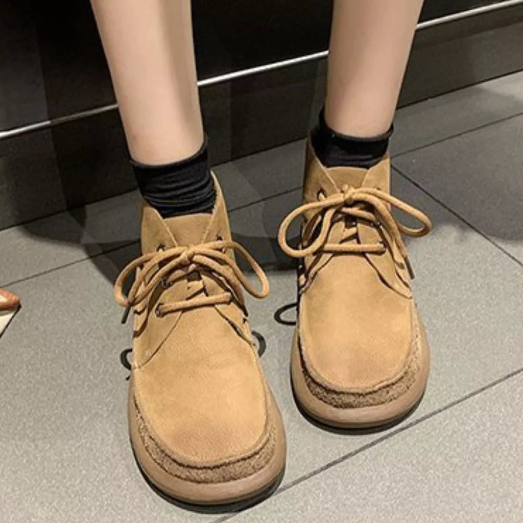 Round Toe Lace-Up Ankle Boots