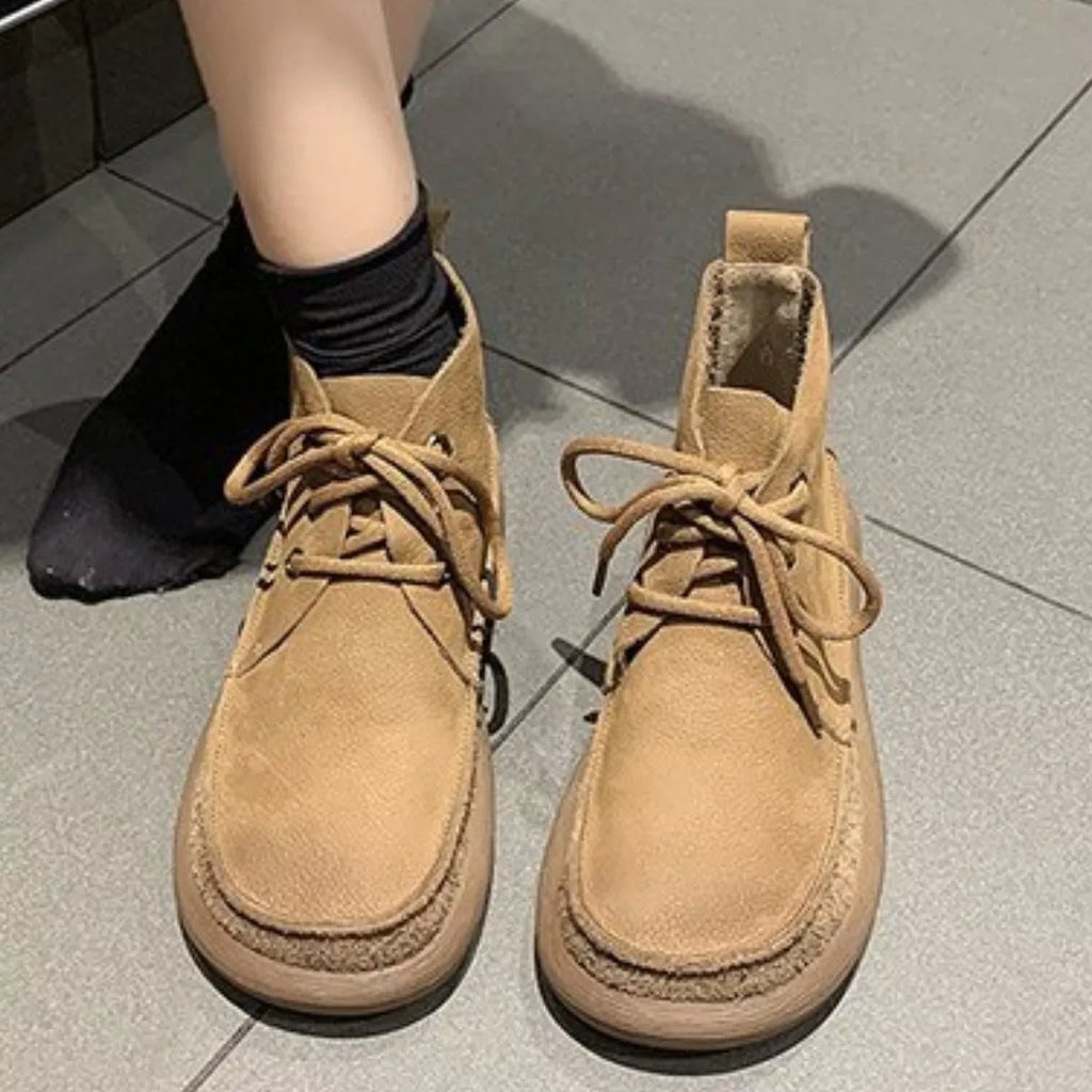 Round Toe Lace-Up Ankle Boots