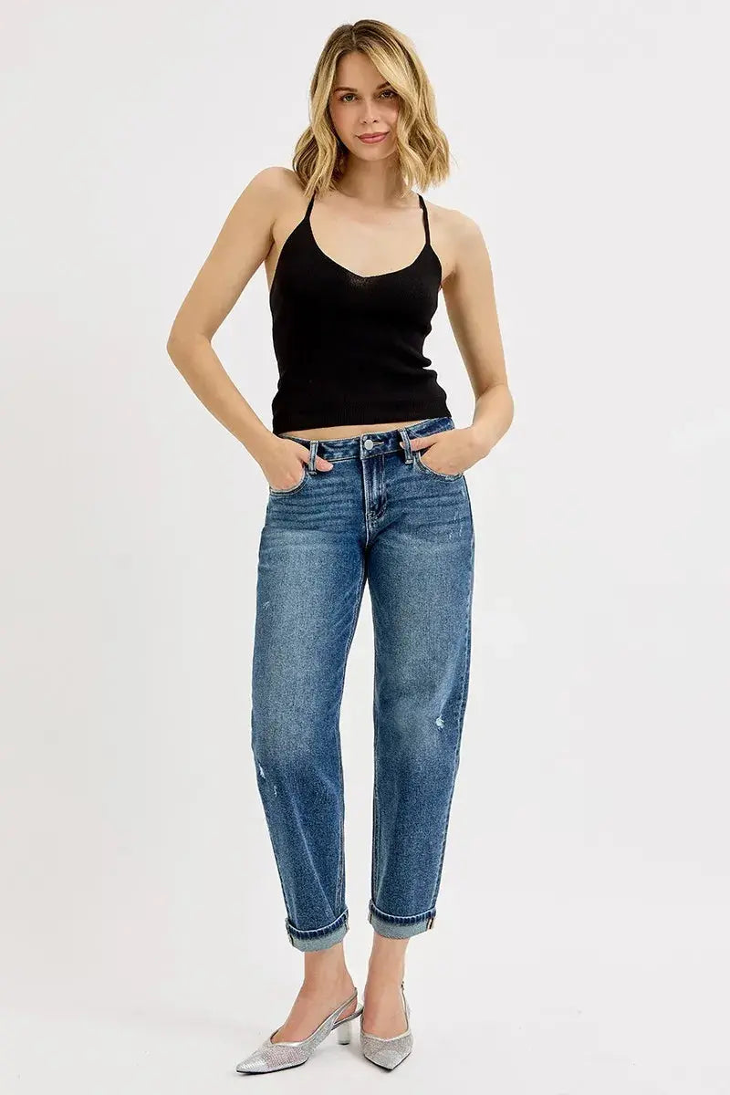 Jeans - Low Rise Boyfriend - Casual Vintage Medium Blue Wash