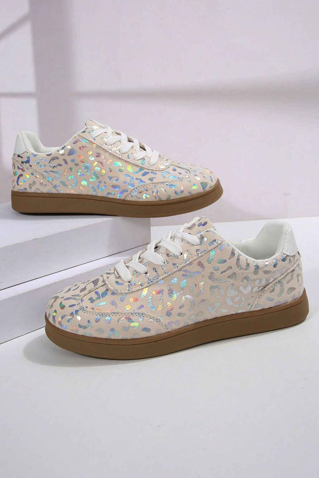 White Shiny Leopard Print Training Shoes