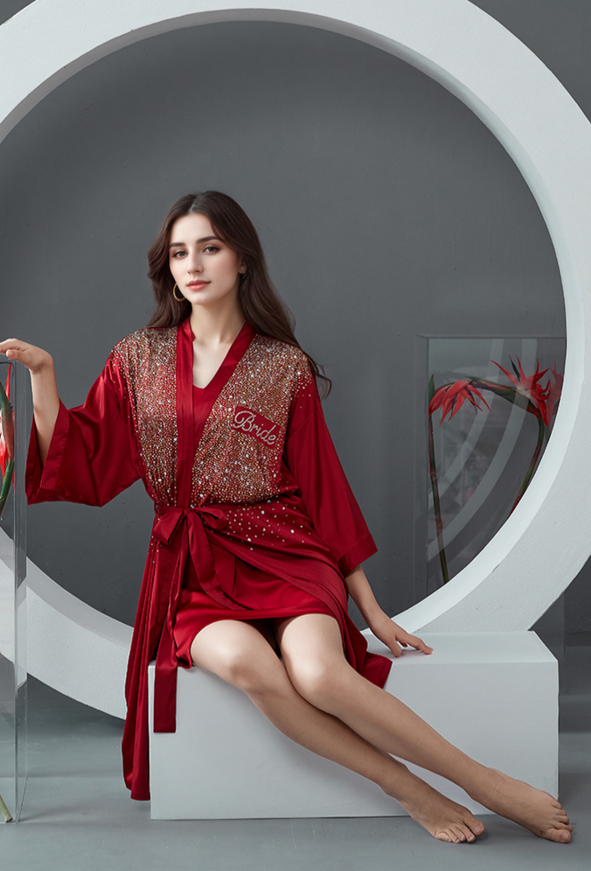 Luxurious Rhinestone Satin Bridal & Bridesmaid Robe – Sparkling Elegance for Weddings
