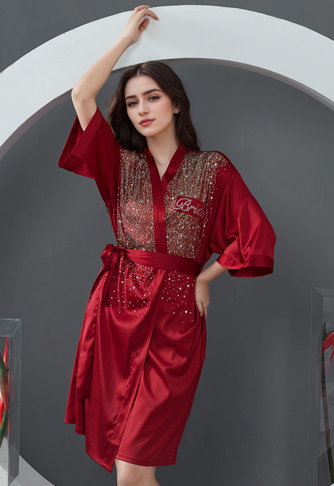 Luxurious Rhinestone Satin Bridal & Bridesmaid Robe – Sparkling Elegance for Weddings