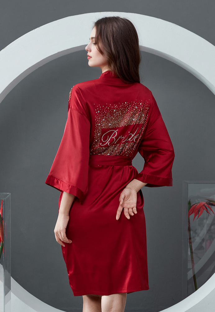 Luxurious Rhinestone Satin Bridal & Bridesmaid Robe – Sparkling Elegance for Weddings