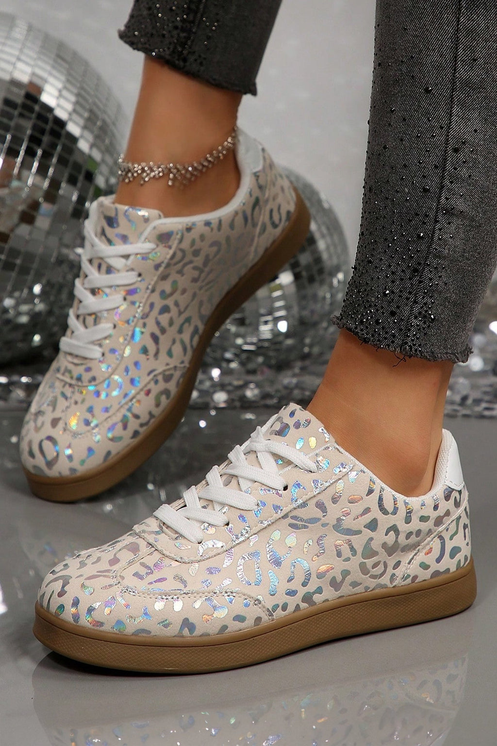 White Shiny Leopard Print Training Shoes