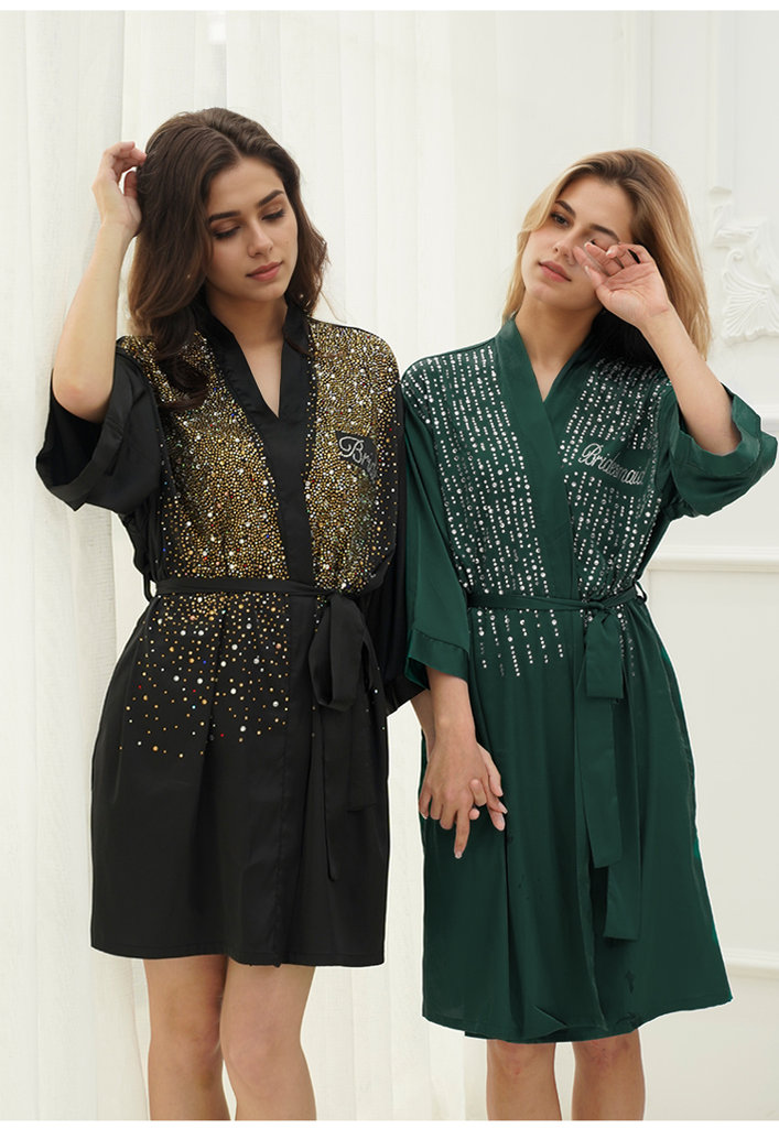 Luxurious Rhinestone Satin Bridal & Bridesmaid Robe – Sparkling Elegance for Weddings