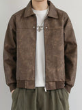 Men's Plus Size Zip Up Faux Leather Shacket