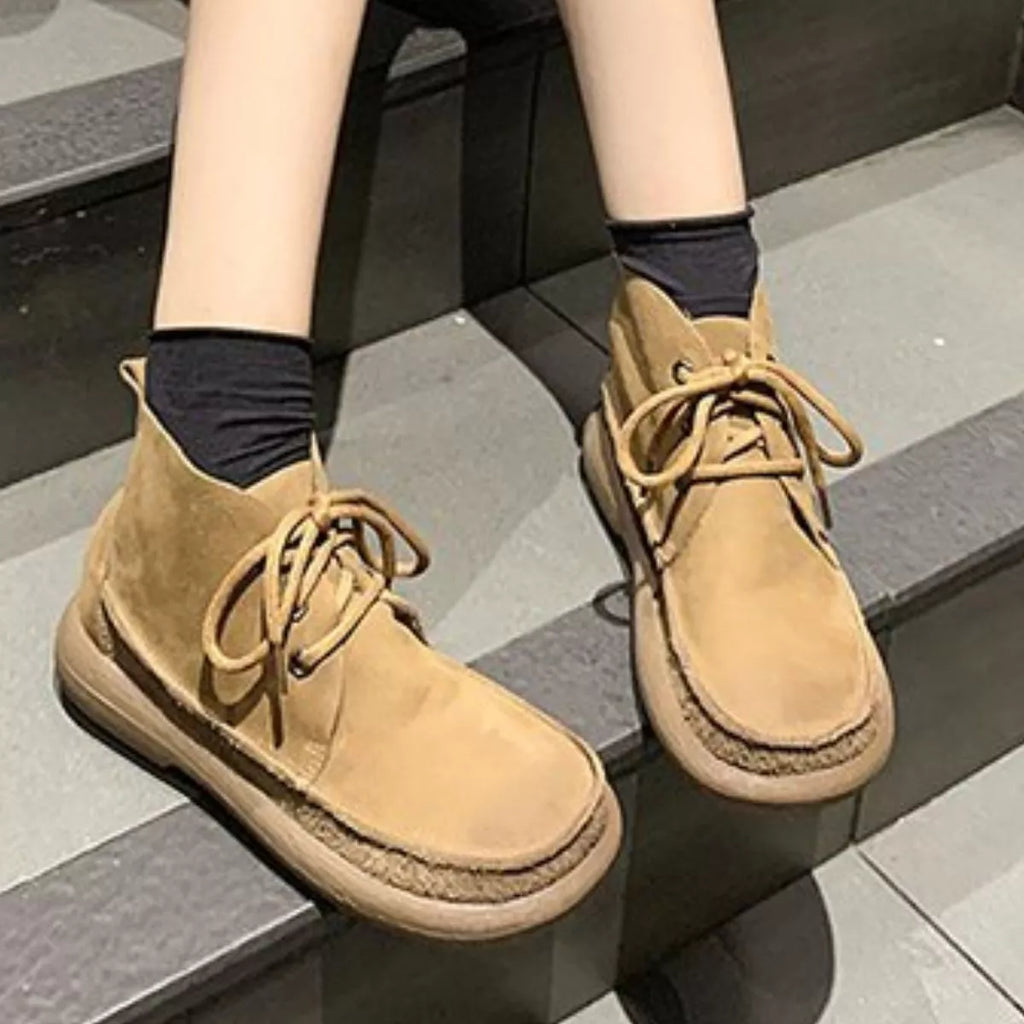 Round Toe Lace-Up Ankle Boots
