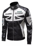 Men's Plus Size Stand Collar Leather Moto Jacket