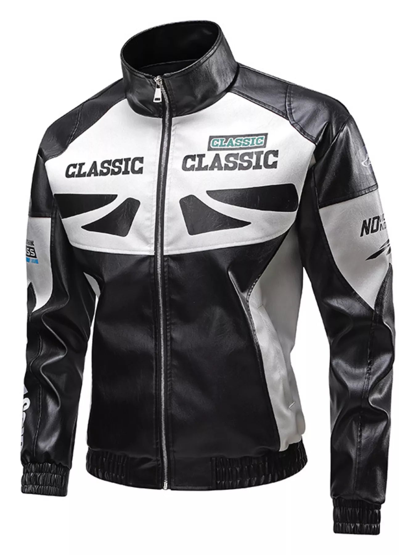 Men's Plus Size Stand Collar Leather Moto Jacket