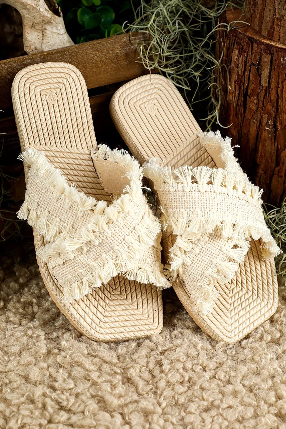 Women's Slippers - Woven Tassel Detail - Bohemian Flats