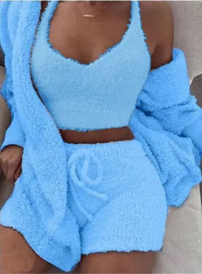 Women's 3-Piece Velvet Pajama Set – Soft Lounge Suit S–XXXL
