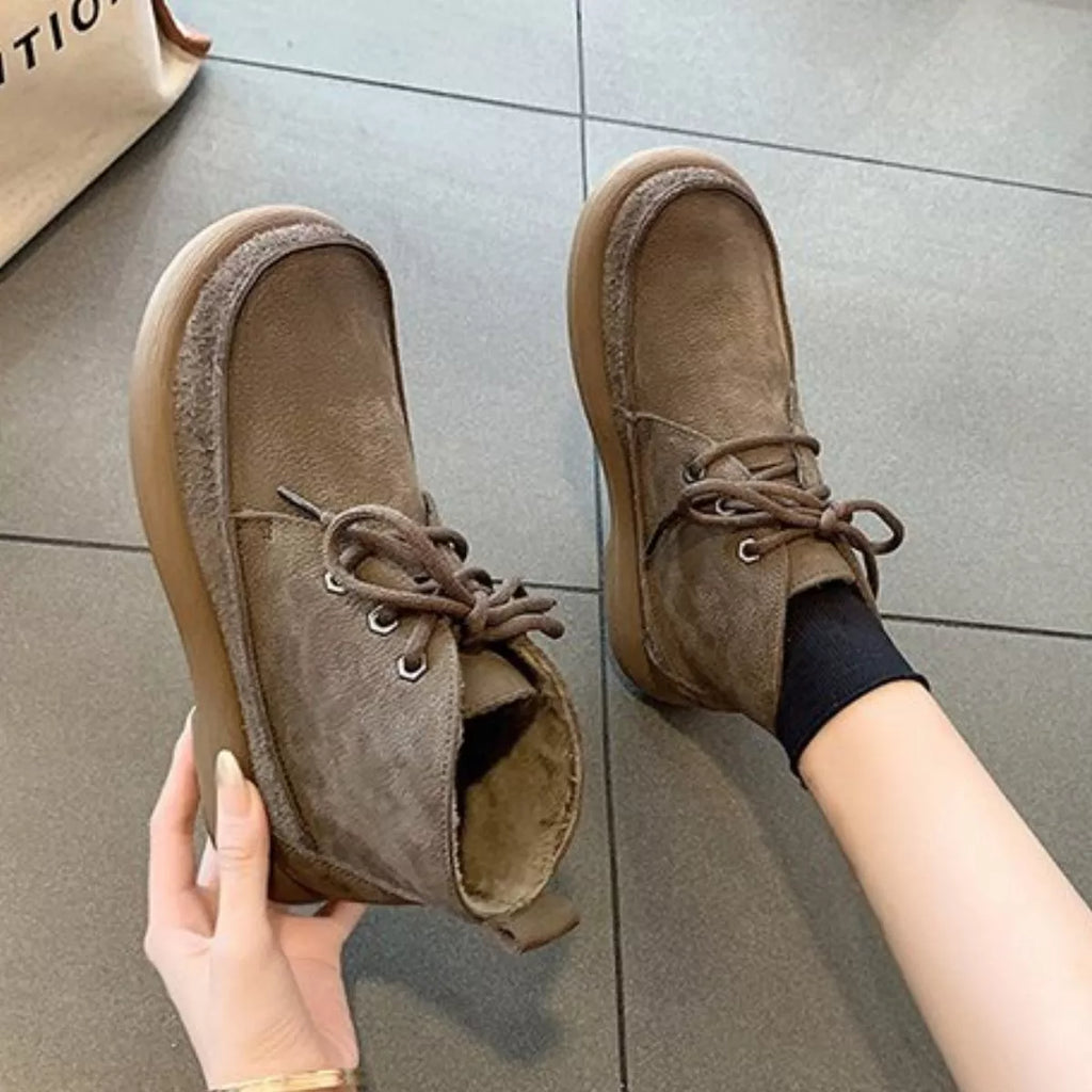 Round Toe Lace-Up Ankle Boots