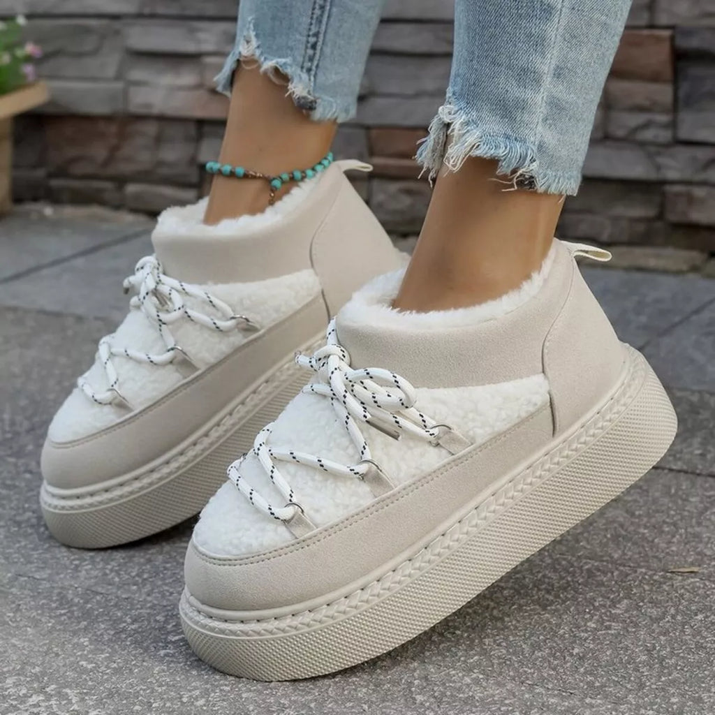 Cozy Plush Lined Lace-Up Platform Winter Boots