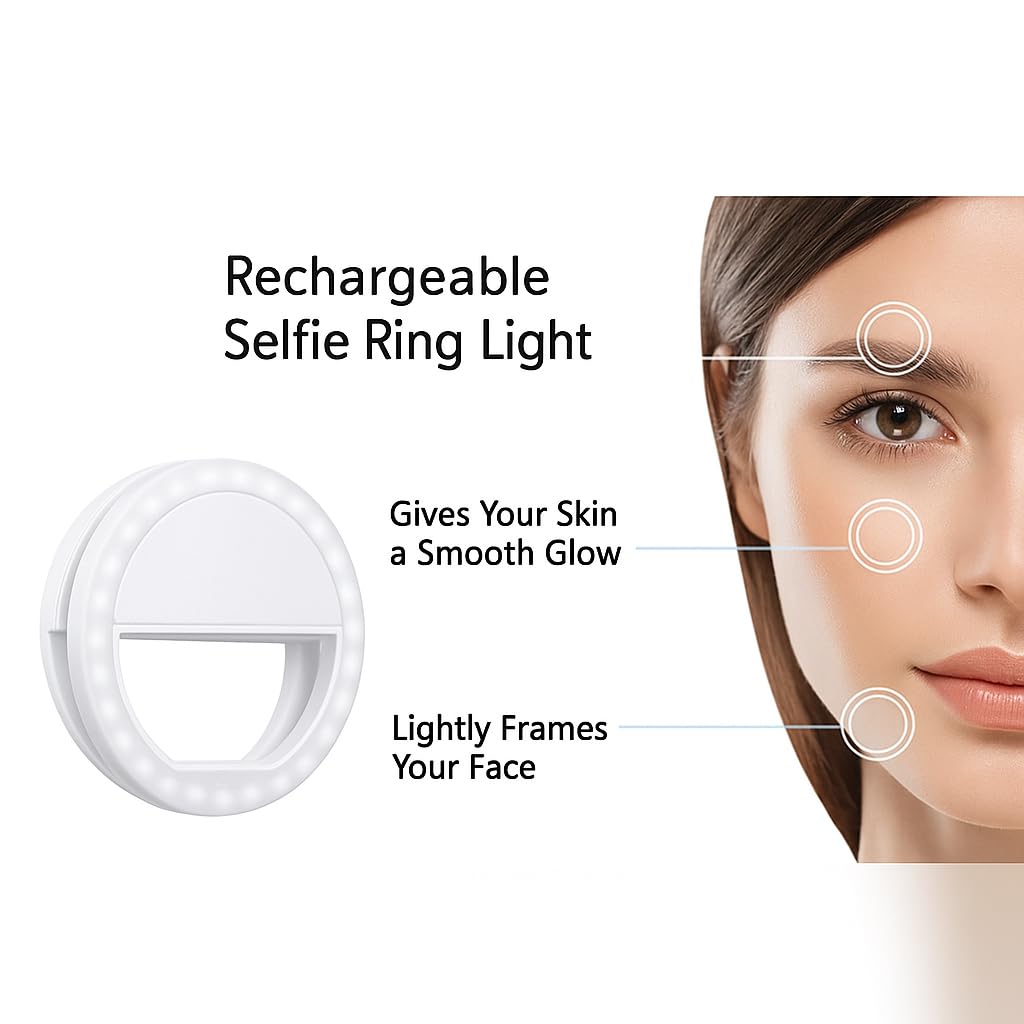 Ring Light With Clip – 3.5 Inch, Rechargeable, Portable For Tiktok, Youtube & Zo