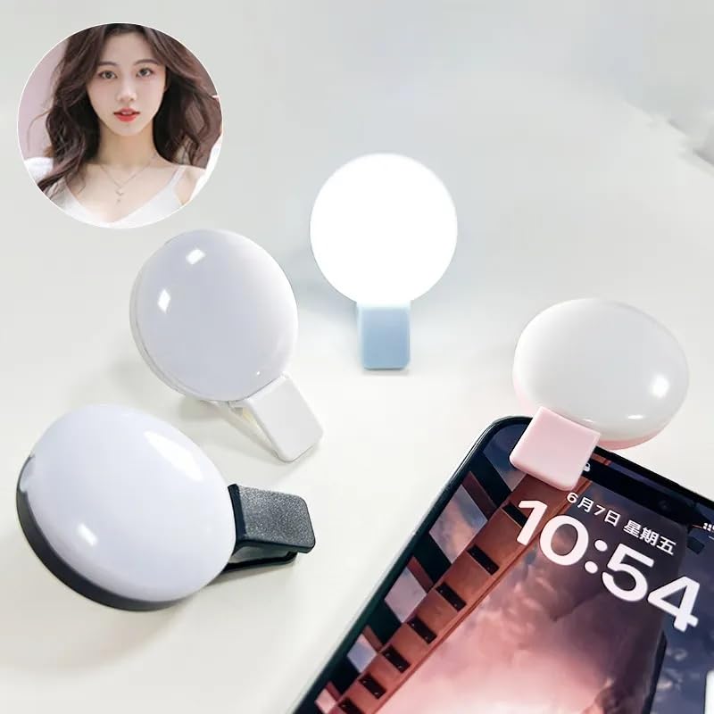 Selfie Ring Light, Small Pocket-Size, 3 Brightness Levels, Rechargeable, Phone C