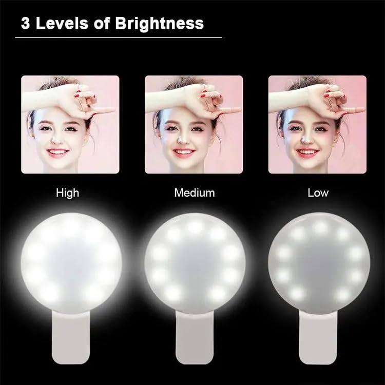 Selfie Ring Light, Small Pocket-Size, 3 Brightness Levels, Rechargeable, Phone C