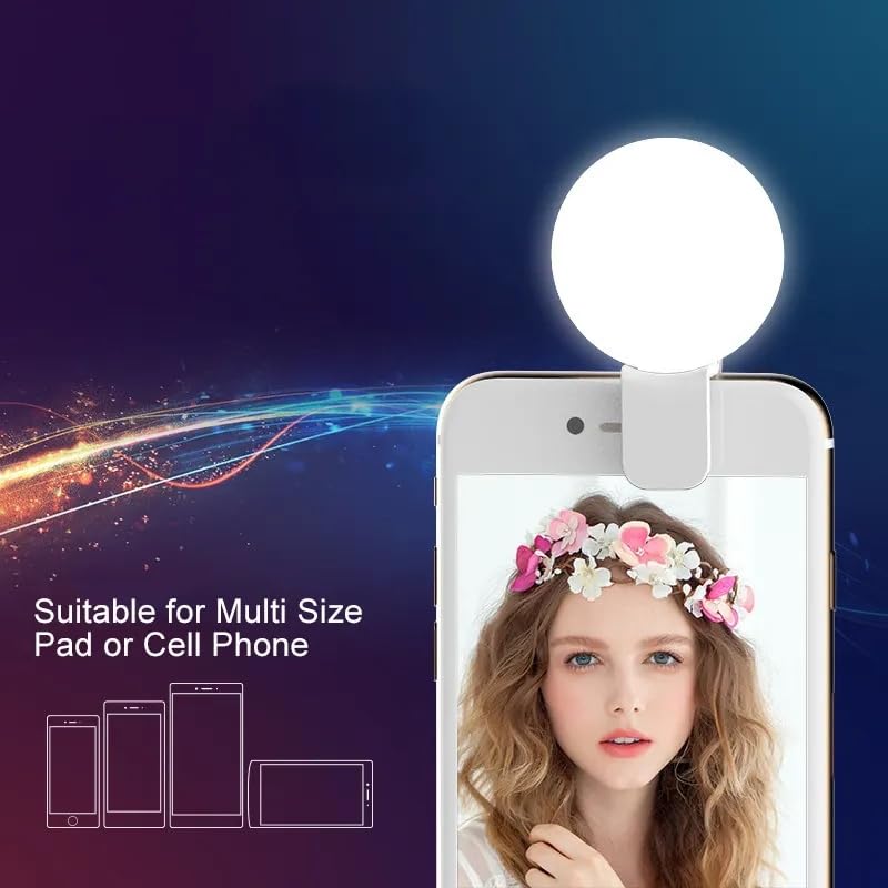 Selfie Ring Light, Small Pocket-Size, 3 Brightness Levels, Rechargeable, Phone C