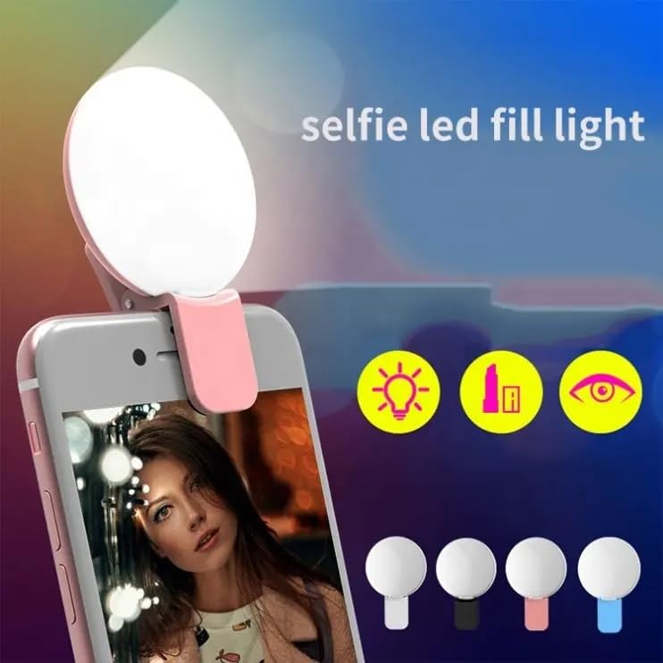 Selfie Ring Light, Small Pocket-Size, 3 Brightness Levels, Rechargeable, Phone C
