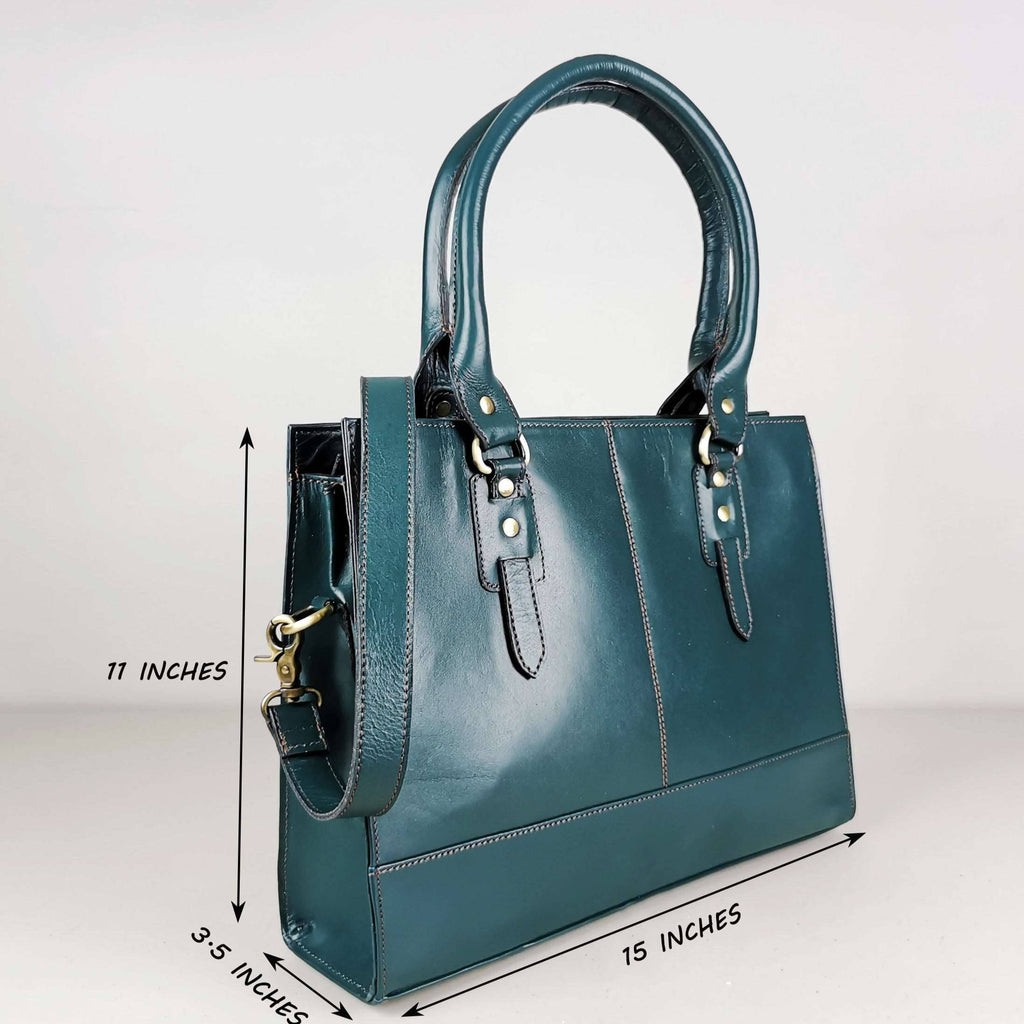 The Signature 15" Leather Laptop Bag, Bottle Green