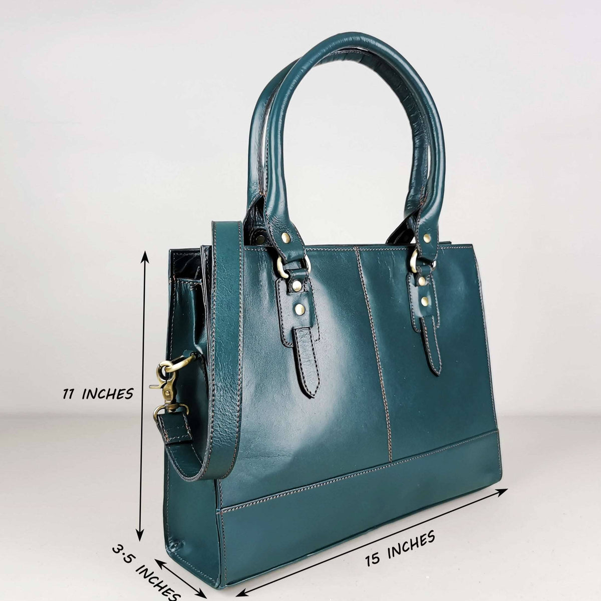 The Signature 15" Leather Laptop Bag, Bottle Green