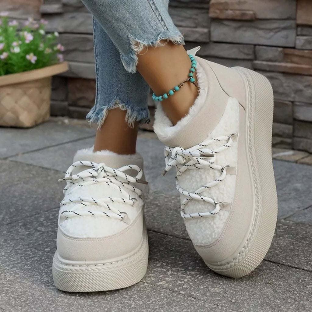 Cozy Plush Lined Lace-Up Platform Winter Boots