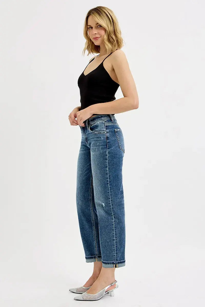 Jeans - Low Rise Boyfriend - Casual Vintage Medium Blue Wash
