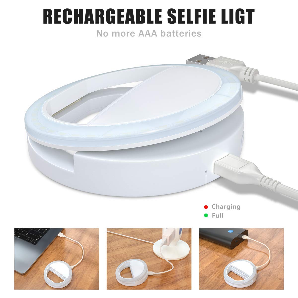 Ring Light, [Rechargeable] With 36 Led Lights, 3-Level Adjustable Brightness Cli