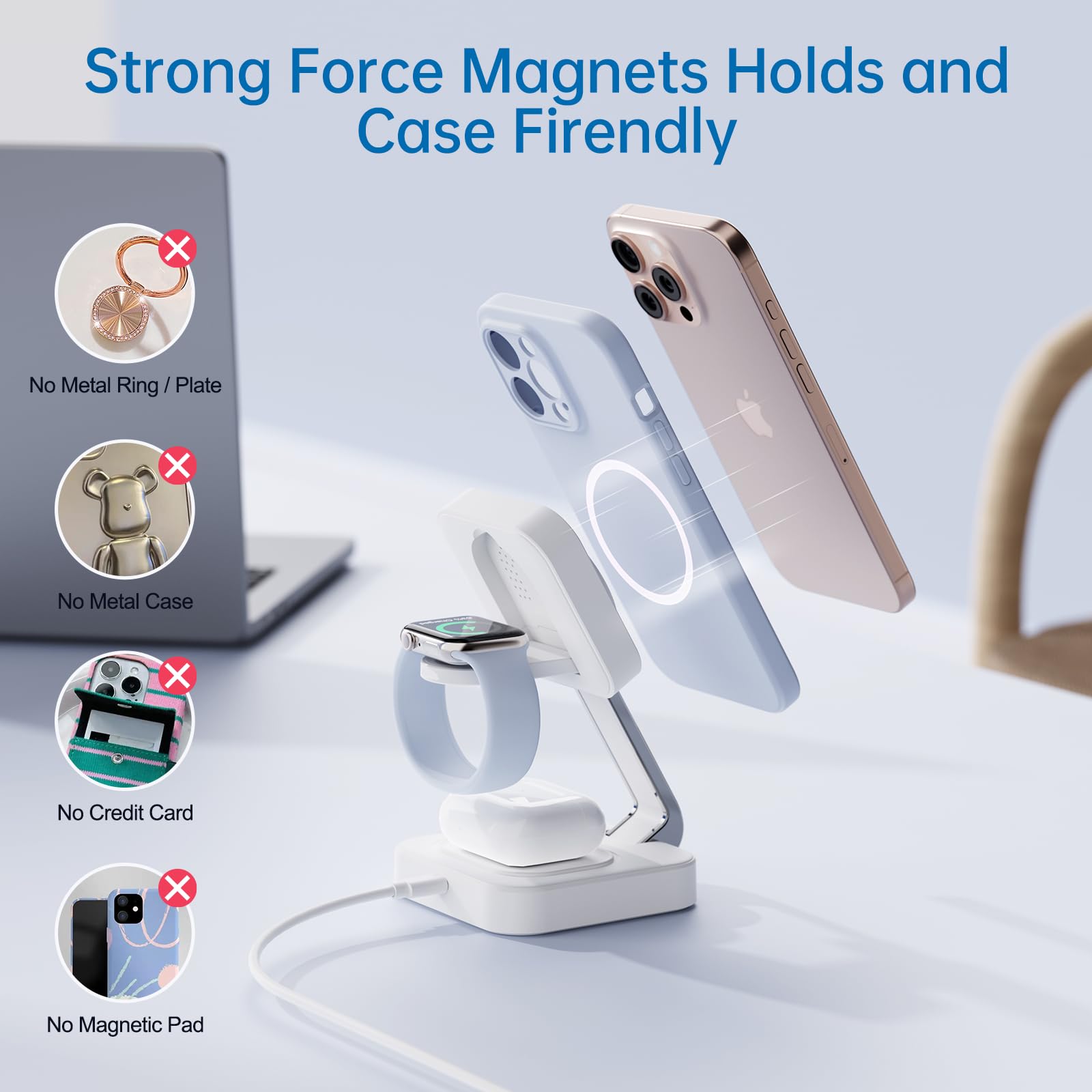 Traveling Wireless Mag-Safe Fast Charging Station,Magnetic 3 In 1 Charger With I