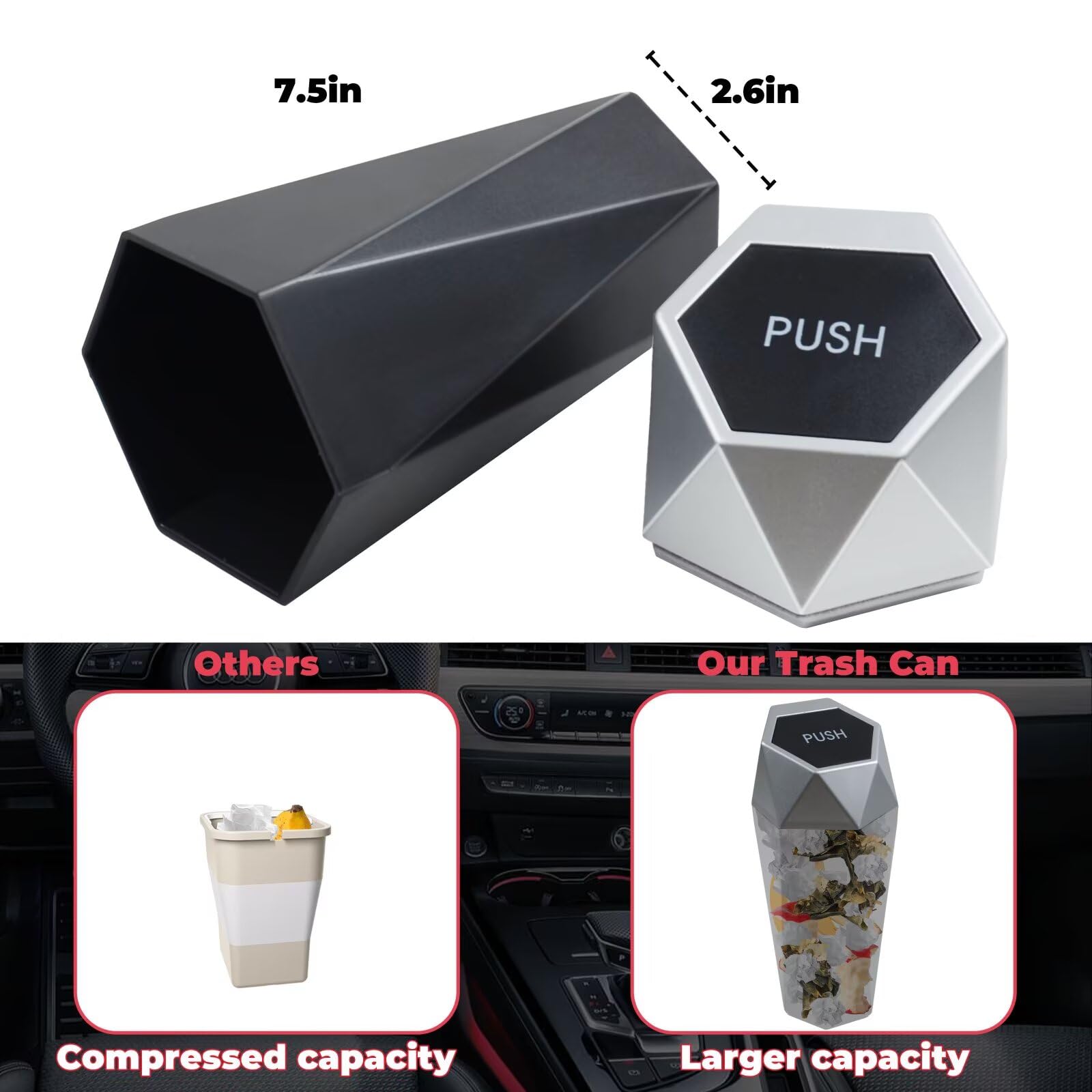 Trash Can With Lid, Garbage Bin For Women, Cute Interior Accessories For Seat Cu
