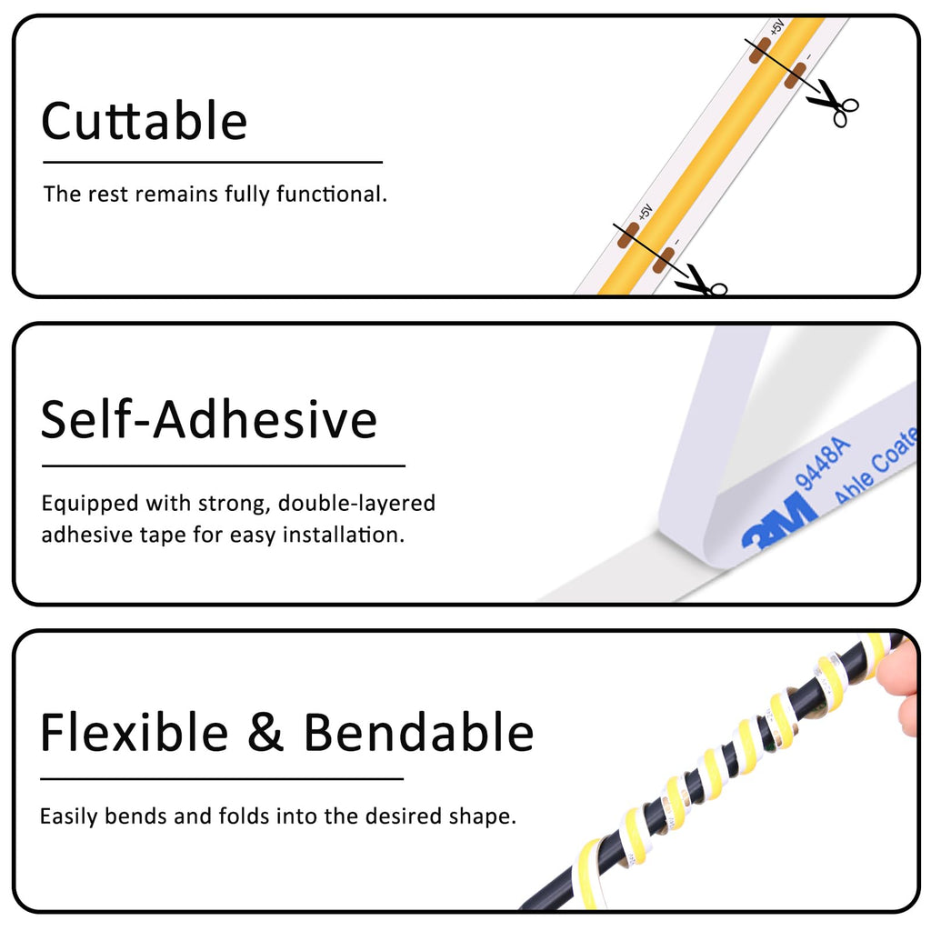 Strip Lights, 5V Usb Led Lighting Cob Short Led Strip Light White Flexible Not D