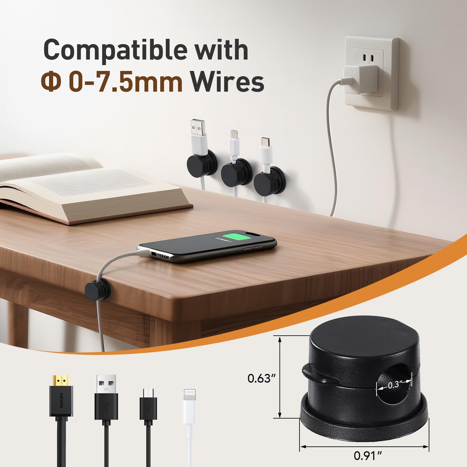 Pack Magnetic Cable Clips, Upgraded 360° Rotatable Cord Holde