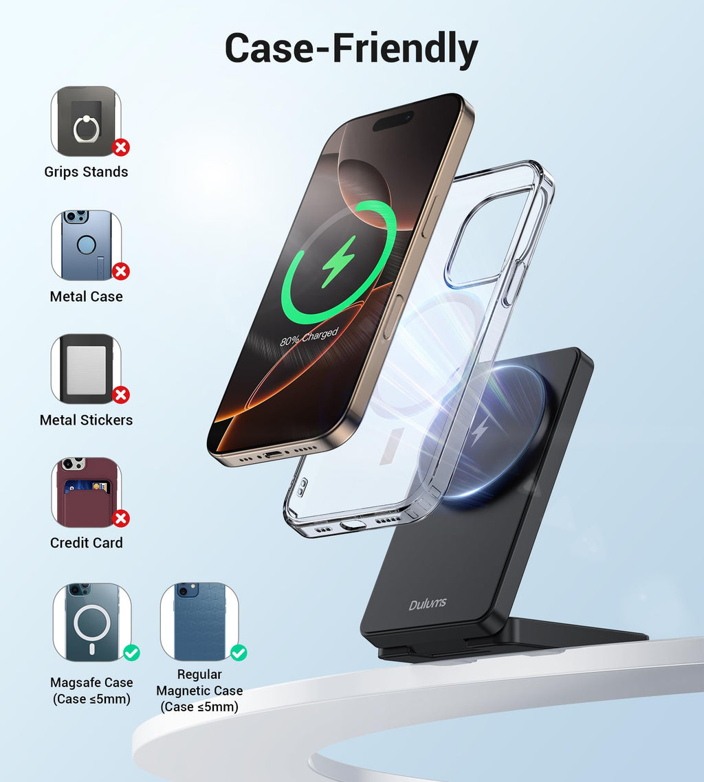 Charging Stand, Magnetic 15W Fast Charging Station Mag-Safe Travel Lightweight C