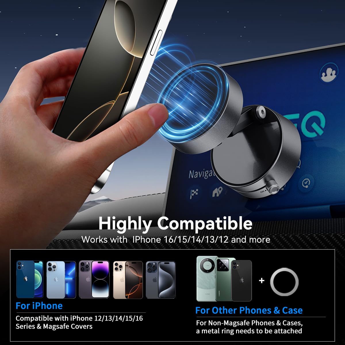 Vacuum Suction Magnetic Phone Holder, Retractable Strong
