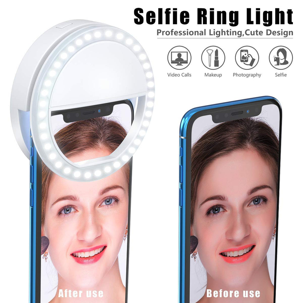 Ring Light, [Rechargeable] With 36 Led Lights, 3-Level Adjustable Brightness Cli