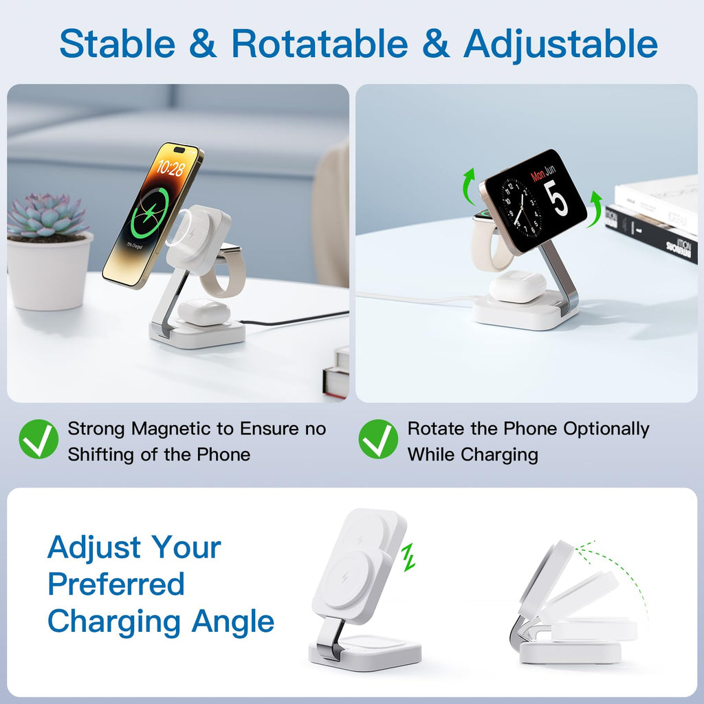 Traveling Wireless Mag-Safe Fast Charging Station,Magnetic 3 In 1 Charger With I