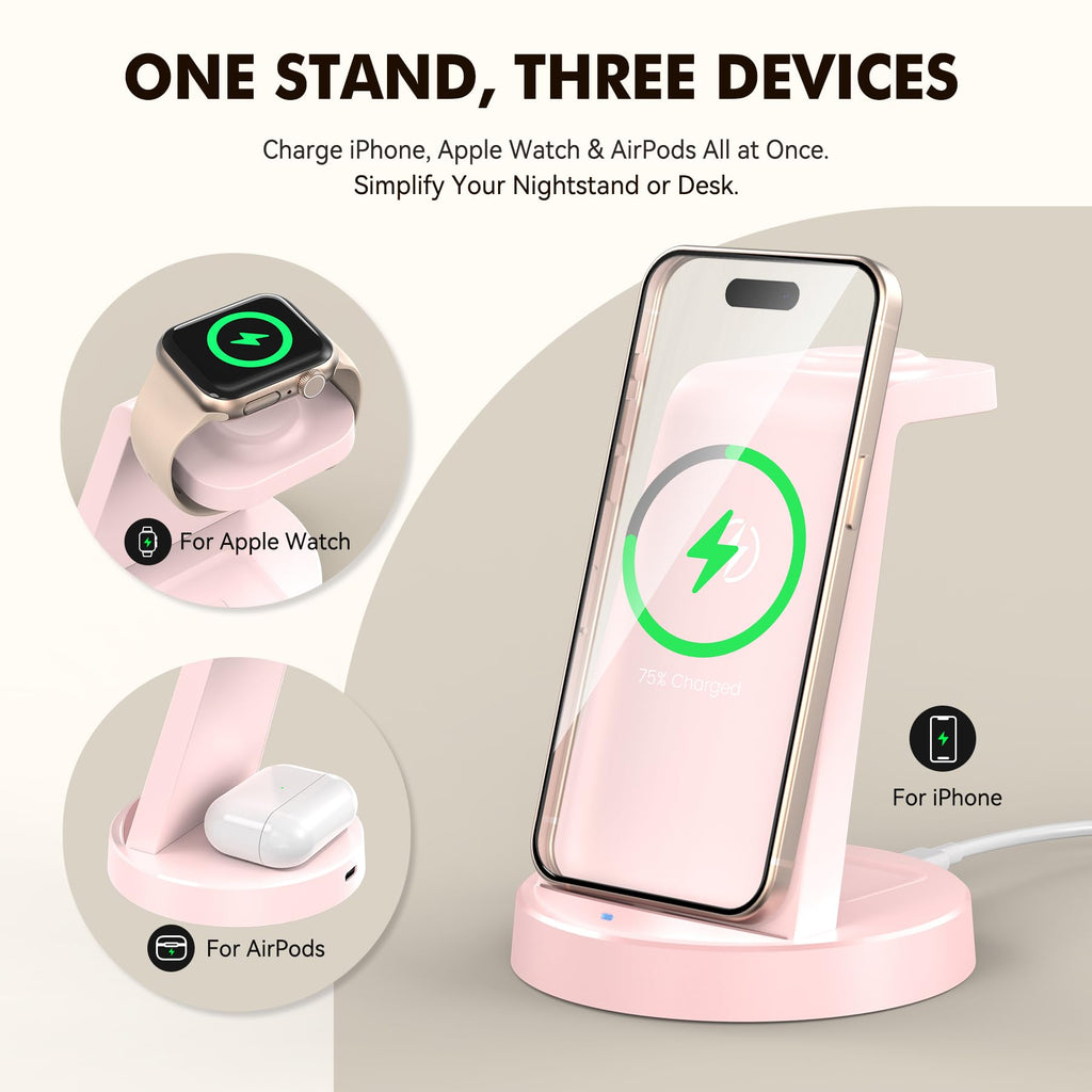 For Iphone Charger Stand: 3 In 1 Wireless Charger For Apple Iphone 17 16E 16 15