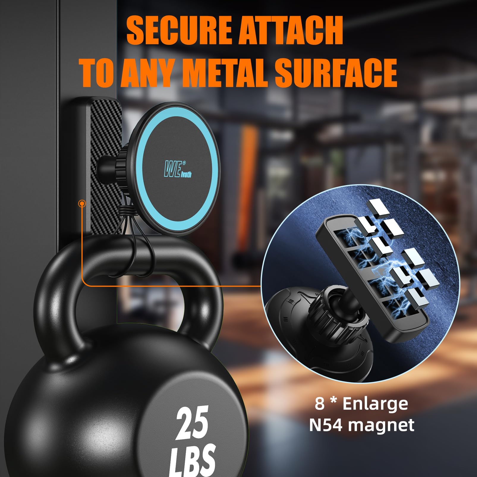 Magnetic Phone Holder Gym, Workout, Kitchen Or Any L Sur