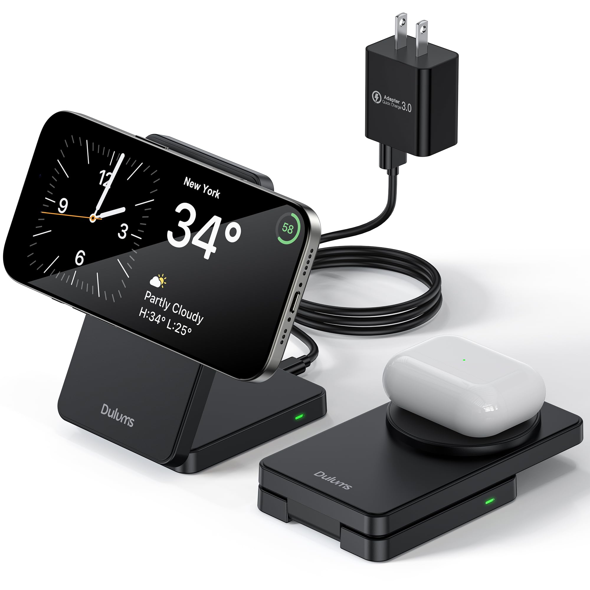 Charging Stand, Magnetic 15W Fast Charging Station Mag-Safe Travel Lightweight C