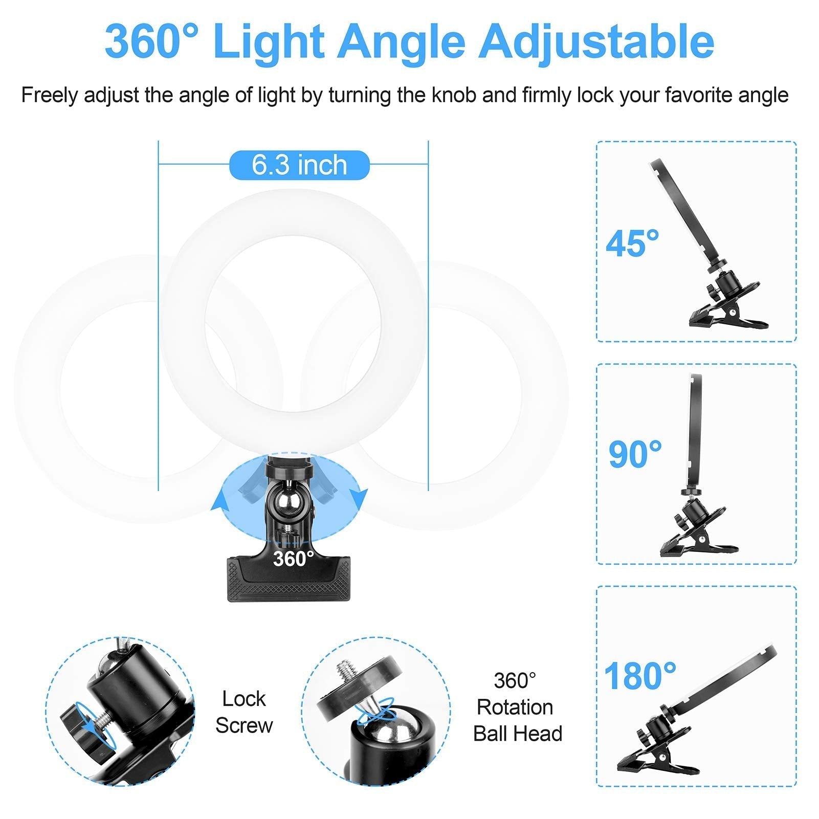 Conference Lighting, Ring Light Clip On Computer Monitor Laptop Phone With 5 Col