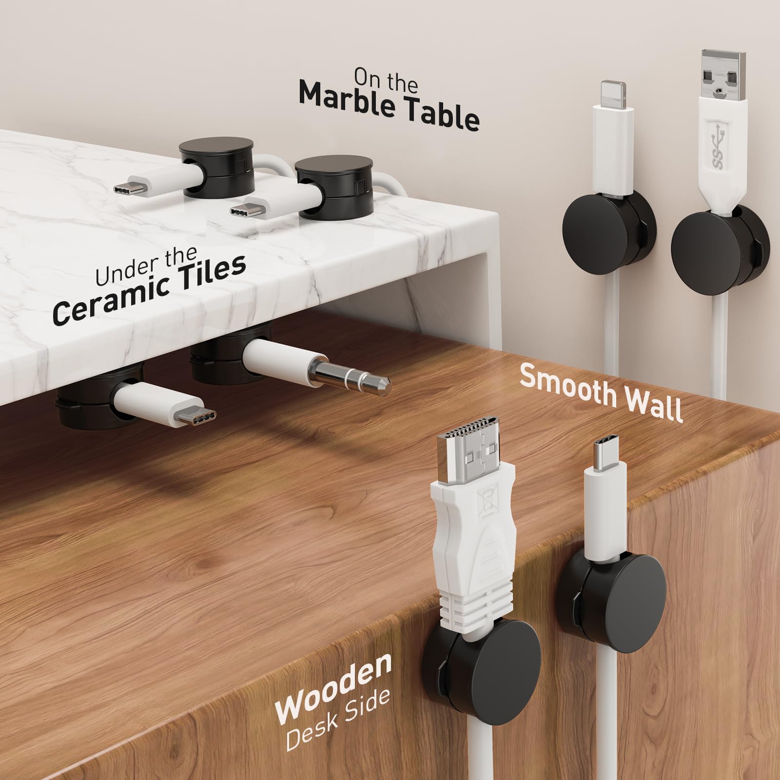 Pack Magnetic Cable Clips, Upgraded 360° Rotatable Cord Holde