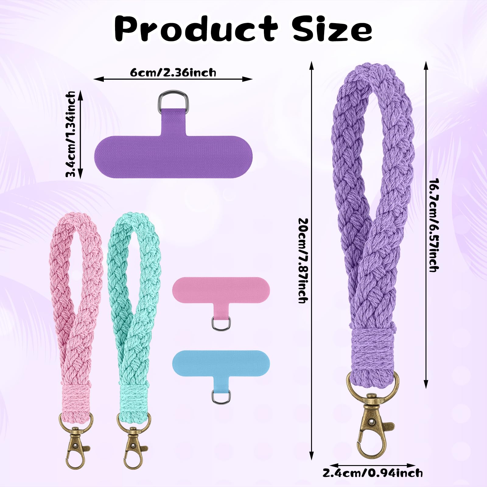 Pack Phone Wrist Strap, Colorful Phone Lanyard Bracelet With Universal Patch, Wr
