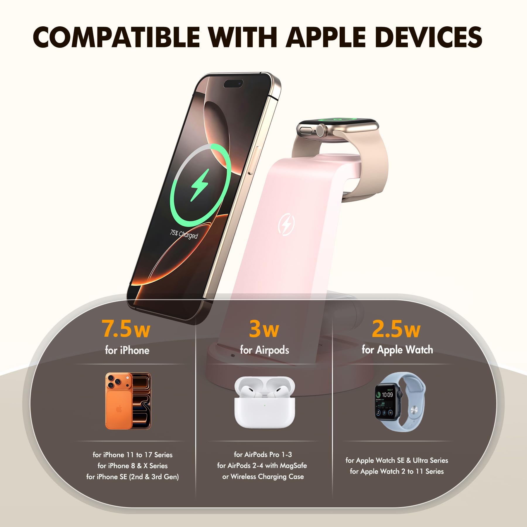 For Iphone Charger Stand: 3 In 1 Wireless Charger For Apple Iphone 17 16E 16 15