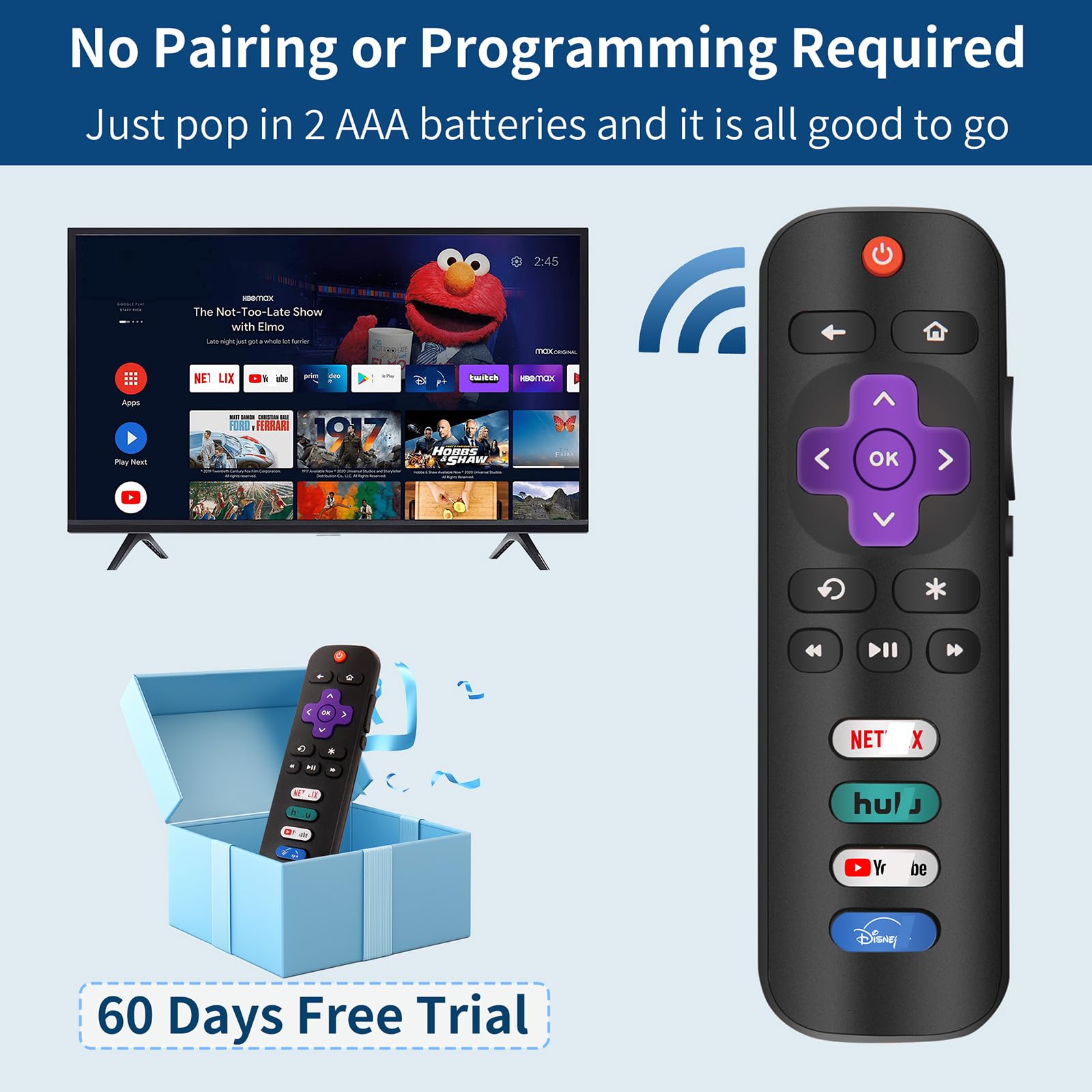 2 Replacement Only For Roku Tv Remote, Compatible For Tcl Roku/Hisense Roku/Sha