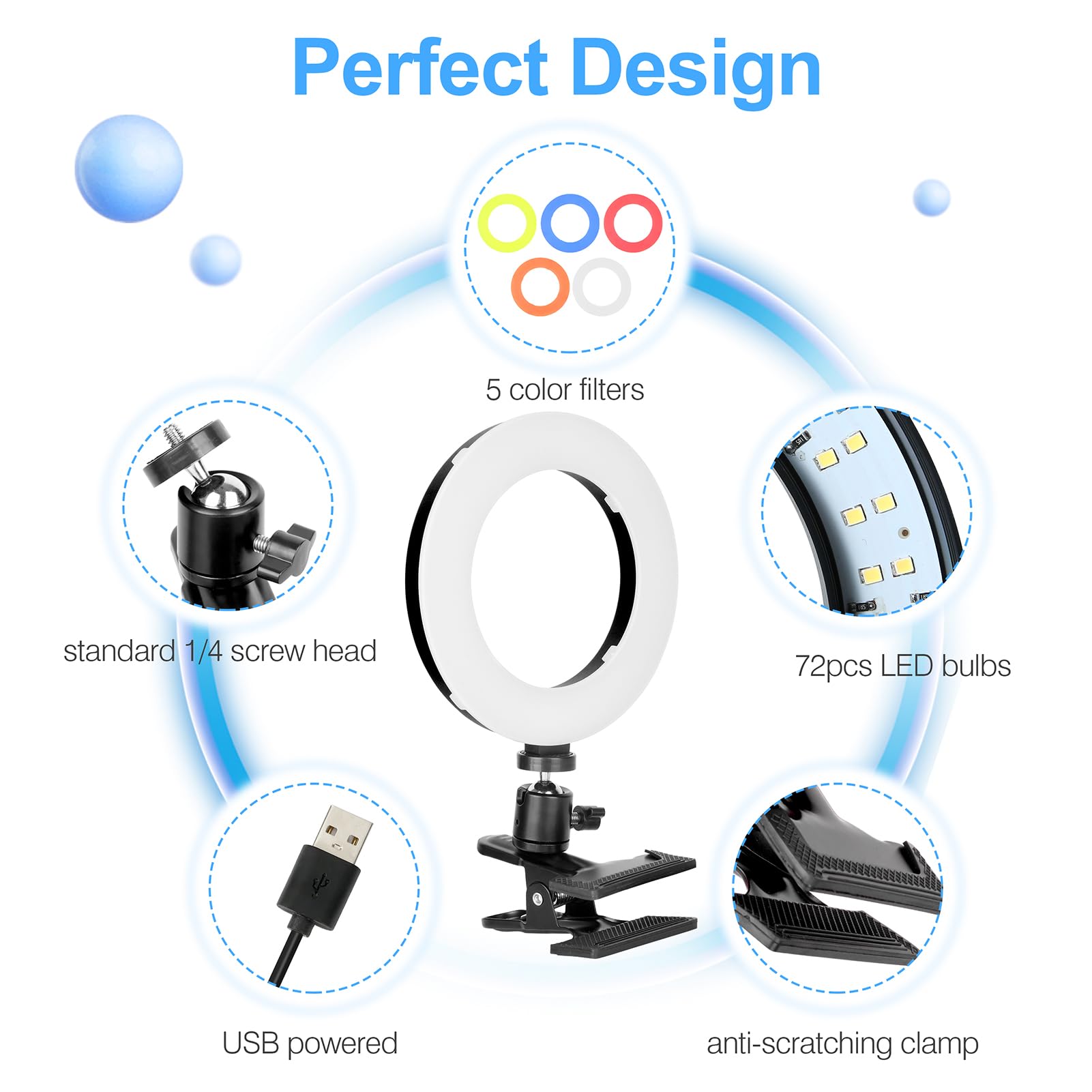 Conference Lighting, Ring Light Clip On Computer Monitor Laptop Phone With 5 Col