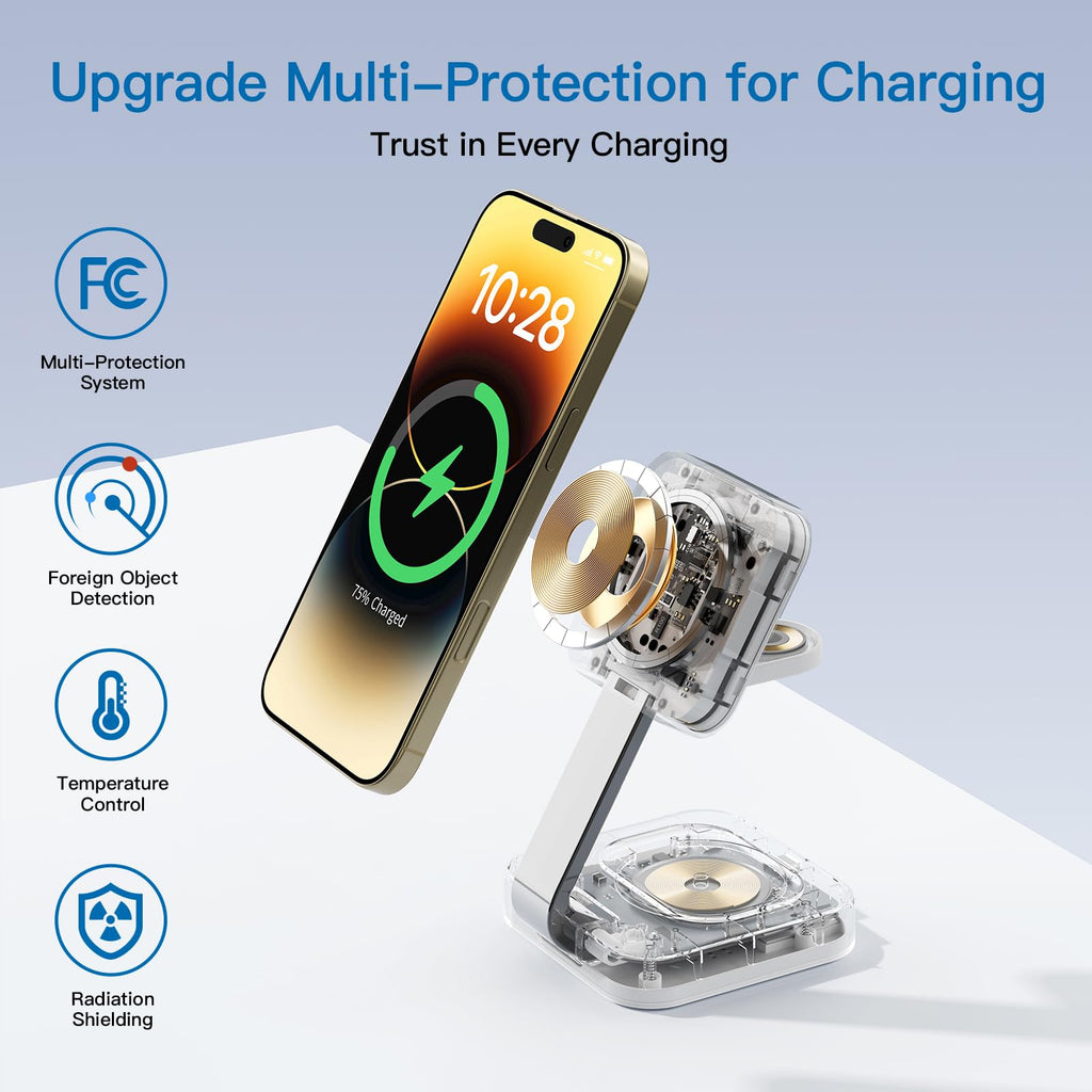 Traveling Wireless Mag-Safe Fast Charging Station,Magnetic 3 In 1 Charger With I