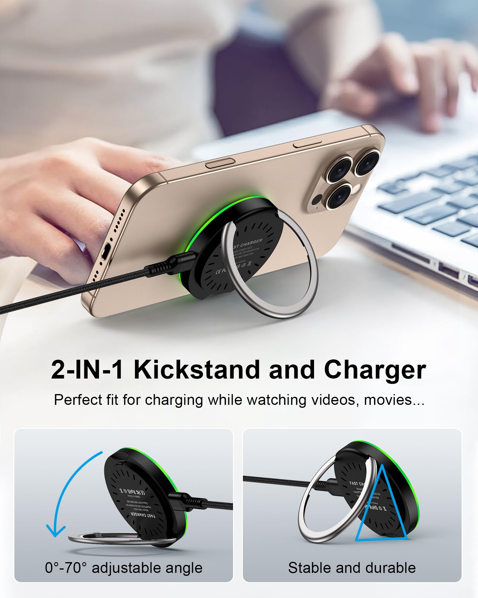 Charger Pad With Kickstand For Iphone 17E/17/Air/17 Pro Max/16/15/14/13/12 Serie